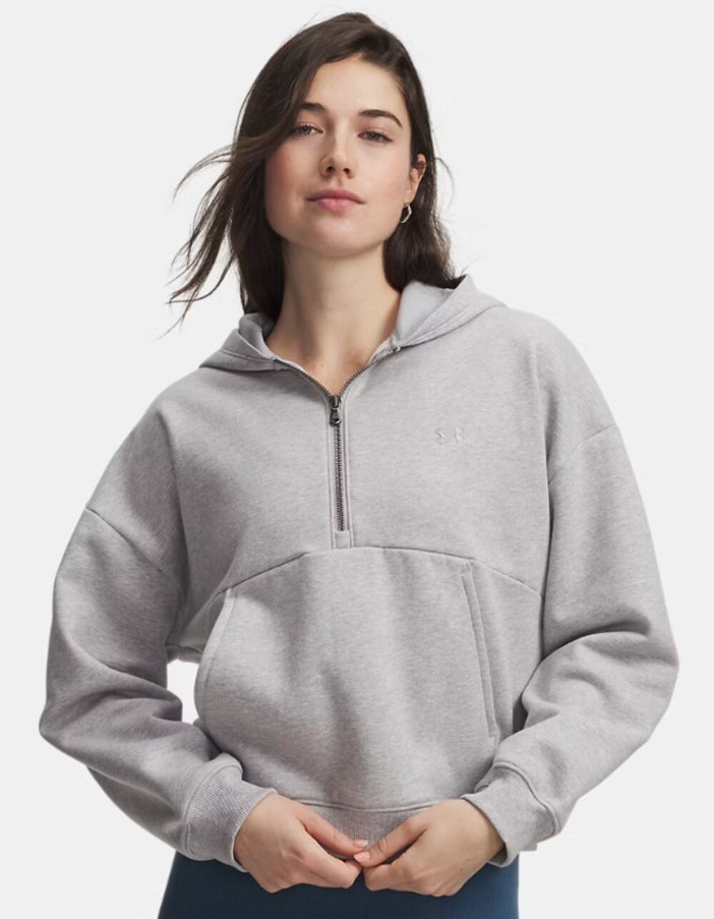 Under Armour Icon Fleece Reinvented Hoodie Gray Half Zip Long Sleeve Women's M